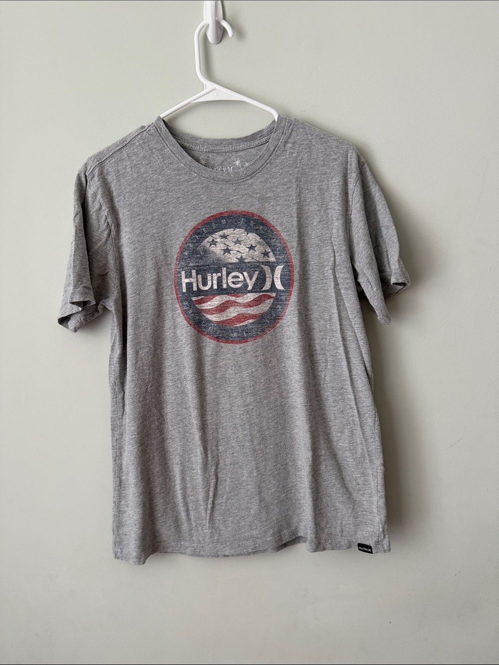 Hurley Gray Short Sleeve Tee with Flag Graphic